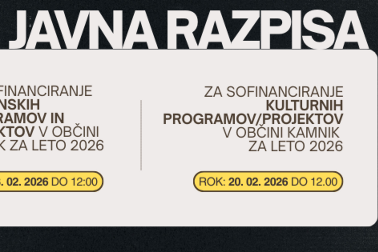 Objavljena sta dva javna razpisa za sofinanciranje programov v Občini Kamnik
