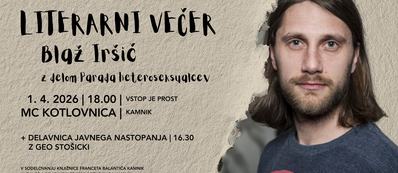 Literarni večer: Blaž Iršič | zbirka Parada heteroseksualcev