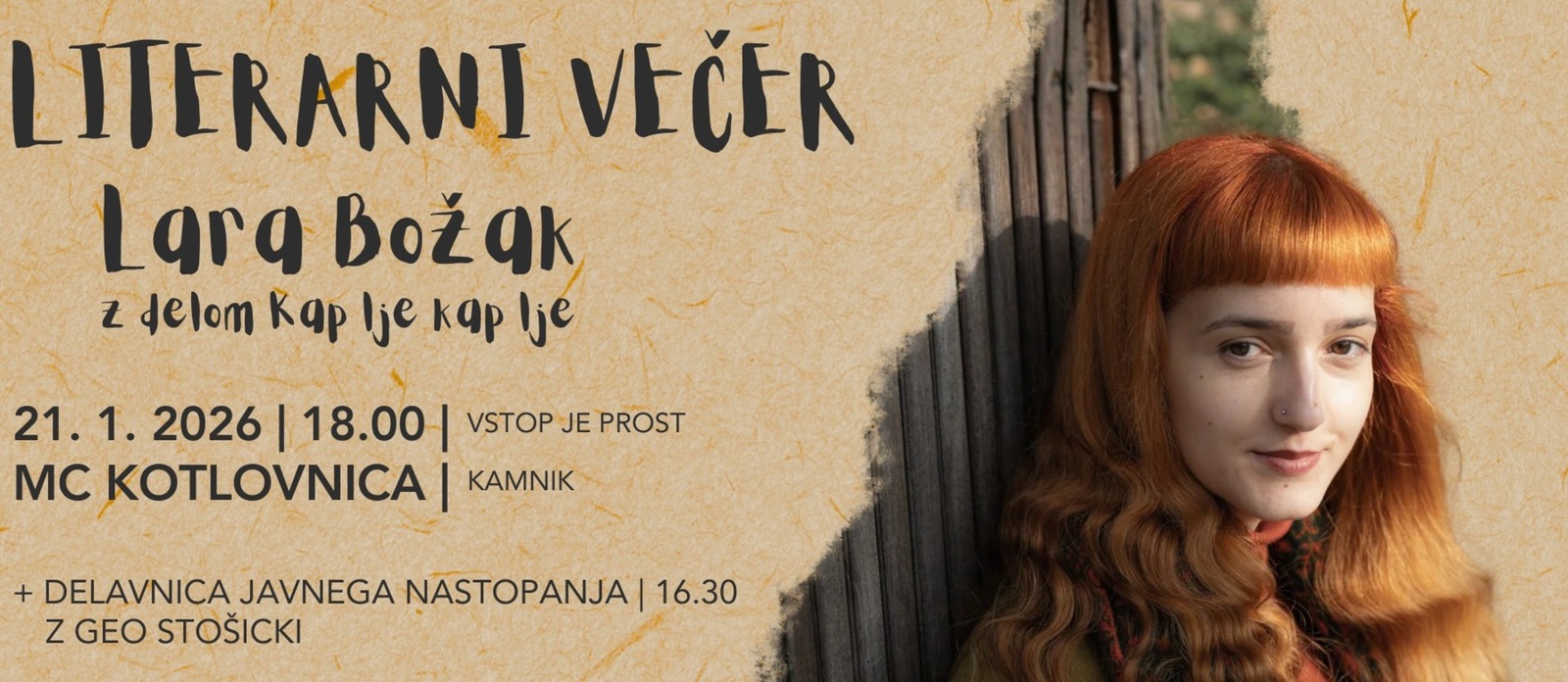 Literarni večer: Lara Božak | zbirka Kap lje kap lje